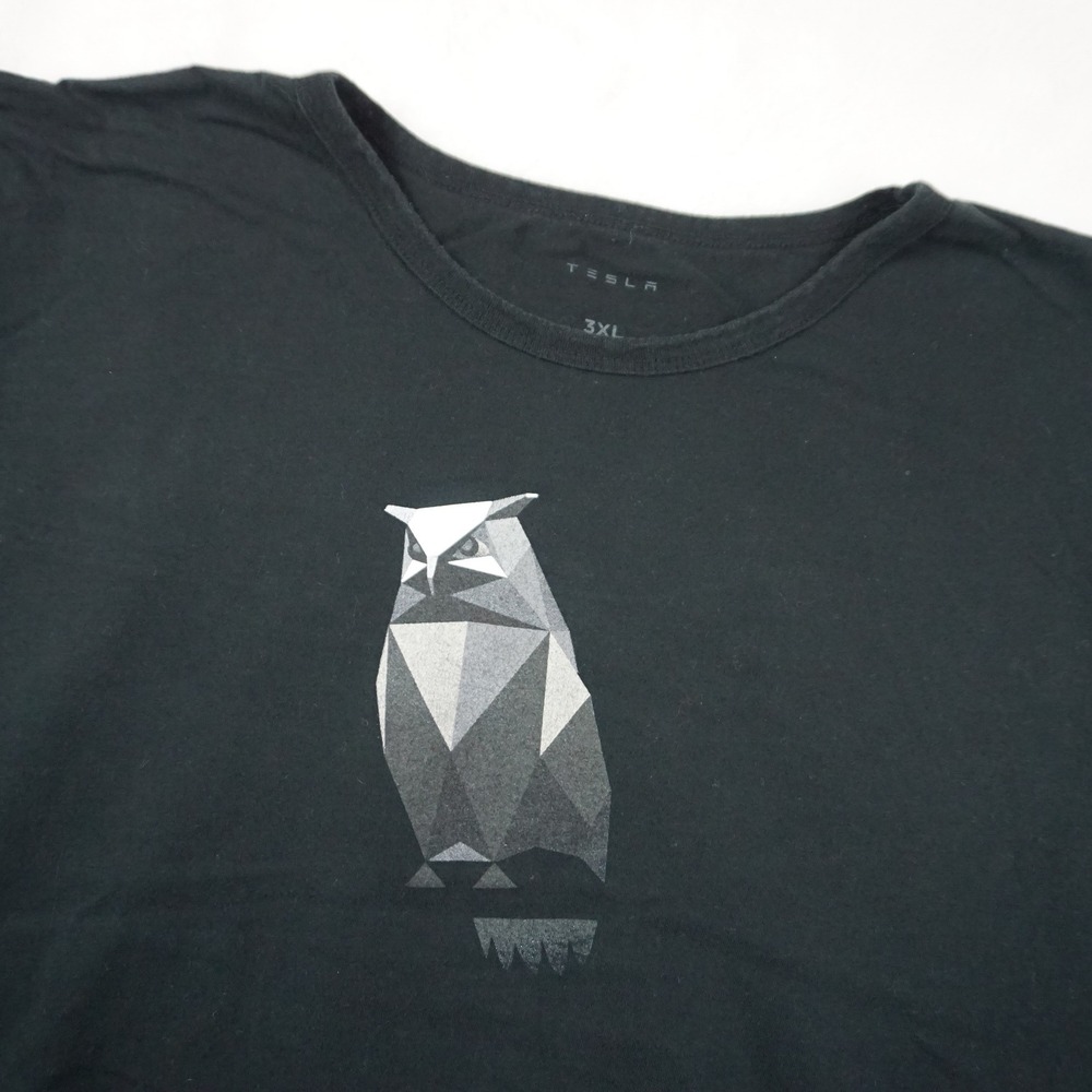 Tesla Geometric Owl Graphic Black T-Shirt Short Sleeve Crew Neck Mens 3XL